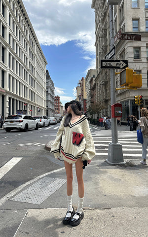 Oversized Varsity Knit Sweater