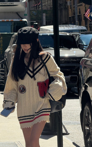 Oversized Varsity Knit Sweater