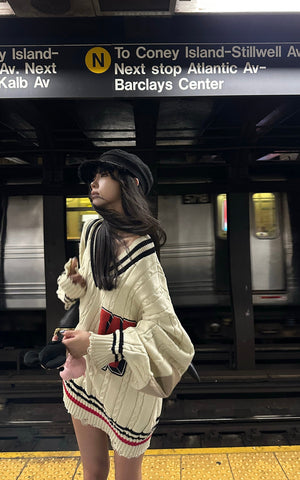 Oversized Varsity Knit Sweater