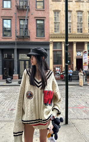 Oversized Varsity Knit Sweater