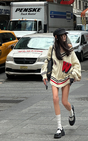 Oversized Varsity Knit Sweater