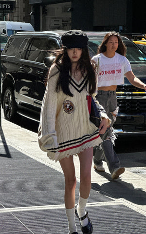 Oversized Varsity Knit Sweater