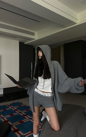 Oversized Knit Hoodie and Wide-Leg Pants Set