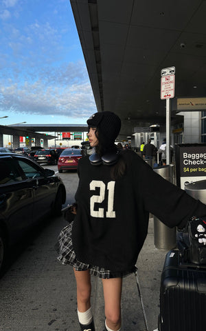 Oversized Knit Sweater with Textured Number Motif