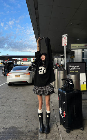 Oversized Knit Sweater with Textured Number Motif