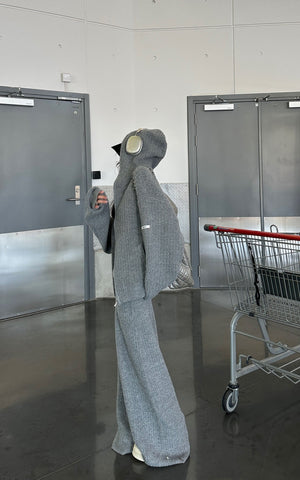 Oversized Knit Hoodie and Wide-Leg Pants Set