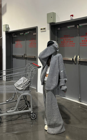 Oversized Knit Hoodie and Wide-Leg Pants Set