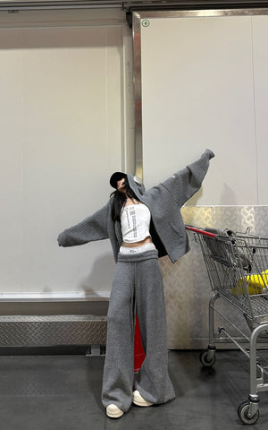 Oversized Knit Hoodie and Wide-Leg Pants Set