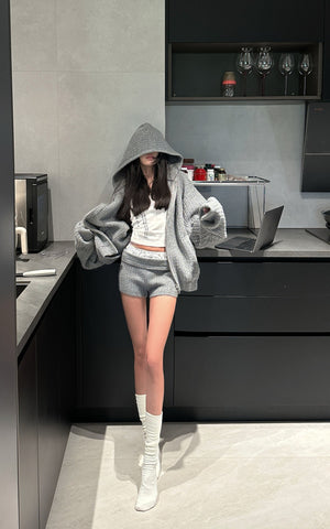 Oversized Knit Hoodie and Wide-Leg Pants Set