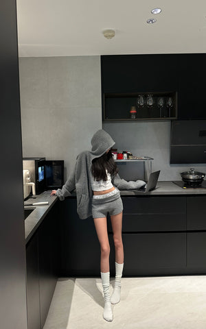 Textured Knit Hoodie and Shorts Set