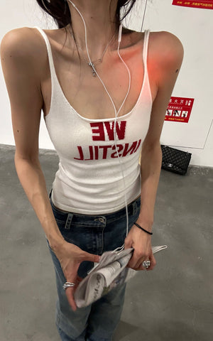 Textured Knit Tank Top with “WE INSTILLâ€?Jacquard Logo