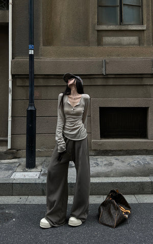 Asymmetric Hem Ribbed Knit T-Shirt