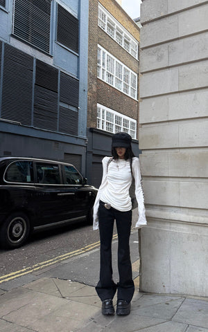Asymmetric Draped Long Sleeve Fitted Top