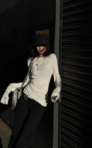 Asymmetric Draped Long Sleeve Fitted Top
