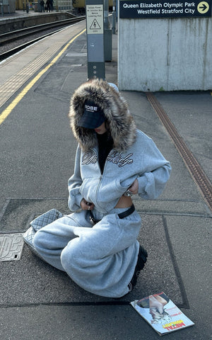 Faux-Fur Hood Cropped Hoodie