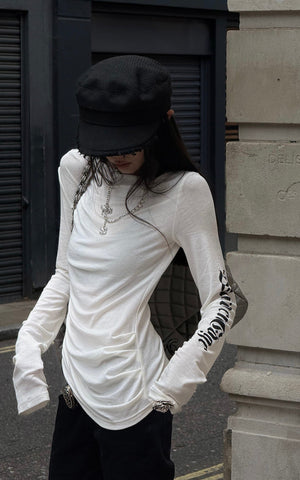 Asymmetric Draped Long Sleeve Fitted Top