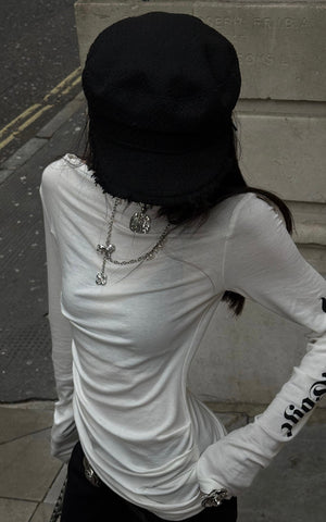Asymmetric Draped Long Sleeve Fitted Top