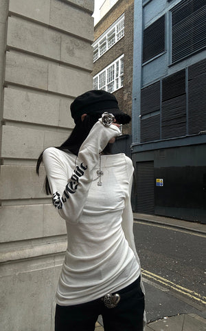 Asymmetric Draped Long Sleeve Fitted Top