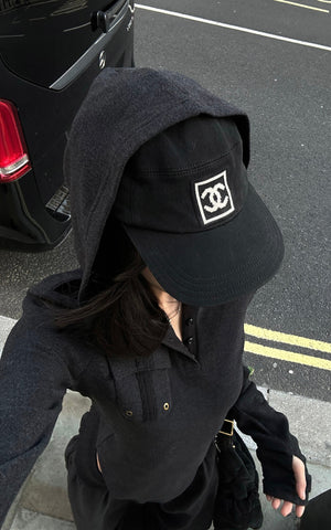 Slim Fit Hooded Long Sleeve Top with Pocket and Metal Eyelet Detail