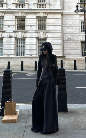 Slim Fit Hooded Long Sleeve Top with Pocket and Metal Eyelet Detail