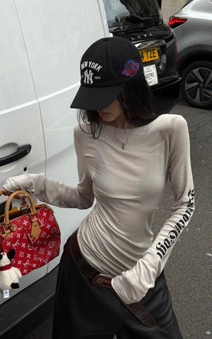 Asymmetric Long Sleeve T-Shirt with Logo Print