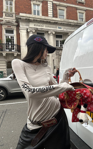 Asymmetric Long Sleeve T-Shirt with Logo Print