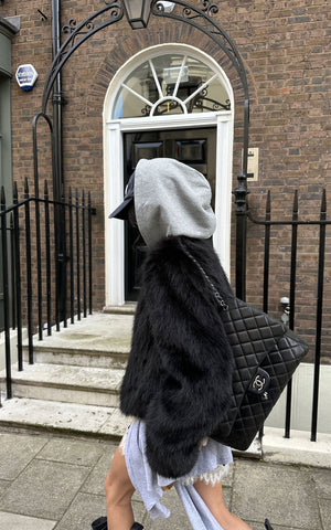 Gray Asymmetric Skirt with Lace Panel and Tie Detail