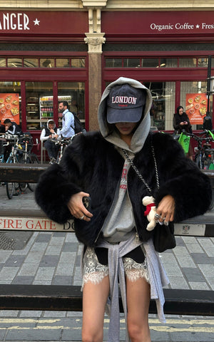 Gray Asymmetric Skirt with Lace Panel and Tie Detail