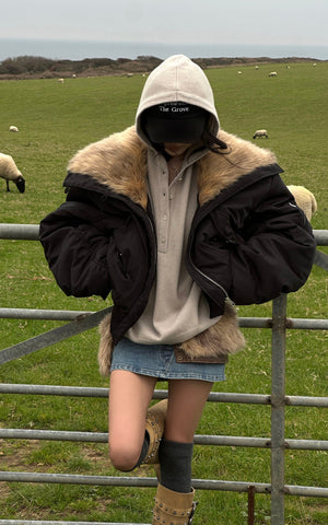 Denim Mini Skirt with Faux-Fur Belt Detail