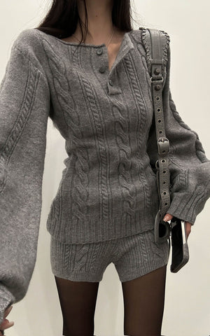 Cable Knit Sweater & Shorts Set with Matching Leg Warmers