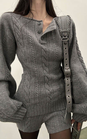 Cable Knit Sweater & Shorts Set with Matching Leg Warmers