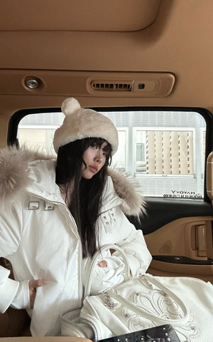 Cropped Puffer Jacket with Detachable Faux Fur Hood