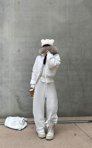 Cropped Puffer Jacket with Detachable Faux Fur Hood