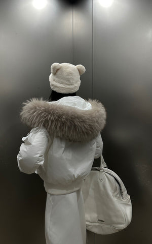 Cropped Puffer Jacket with Detachable Faux Fur Hood