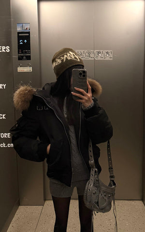 Cropped Fur Collar Down Jacket