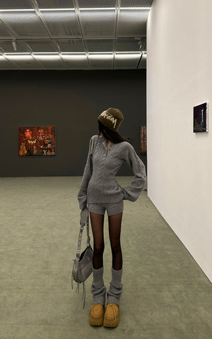 Cable Knit Sweater & Shorts Set with Matching Leg Warmers