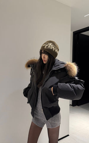 Cropped Fur Collar Down Jacket