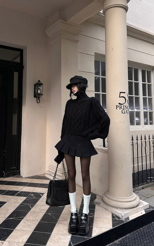 Cable-Knit Turtleneck Cropped Sweater