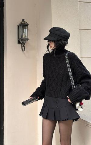 Cable-Knit Turtleneck Cropped Sweater
