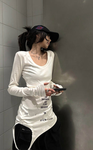 Graphic Cutout Long Sleeve Tee