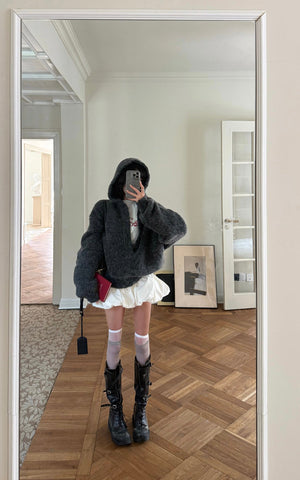 Hooded Textured Knit Jacket