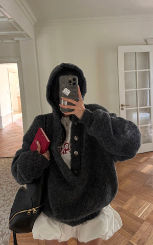 Hooded Textured Knit Jacket