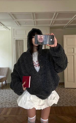 Hooded Textured Knit Jacket