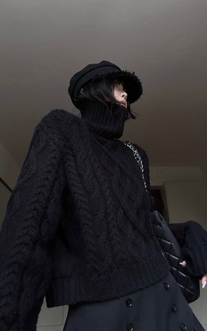 Cable-Knit Turtleneck Cropped Sweater