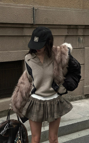 Plaid Mini Skirt with Contrast Waistband