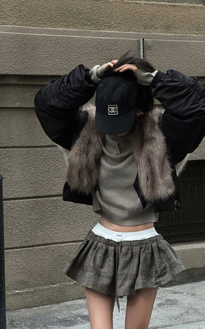 Plaid Mini Skirt with Contrast Waistband