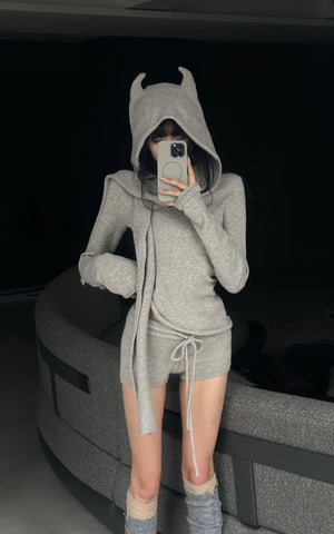 Knit Devil-Horn Top and Shorts Set