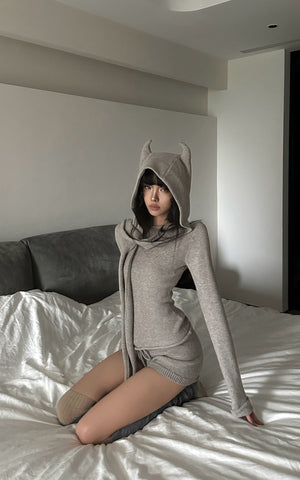 Knit Devil-Horn Top and Shorts Set