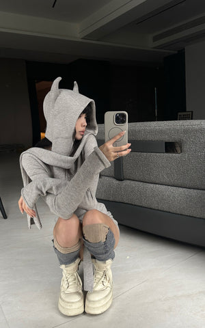 Devil-Horn Knit Hood with Extended Scarf Detail
