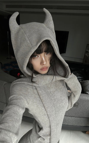 Devil-Horn Knit Hood with Extended Scarf Detail